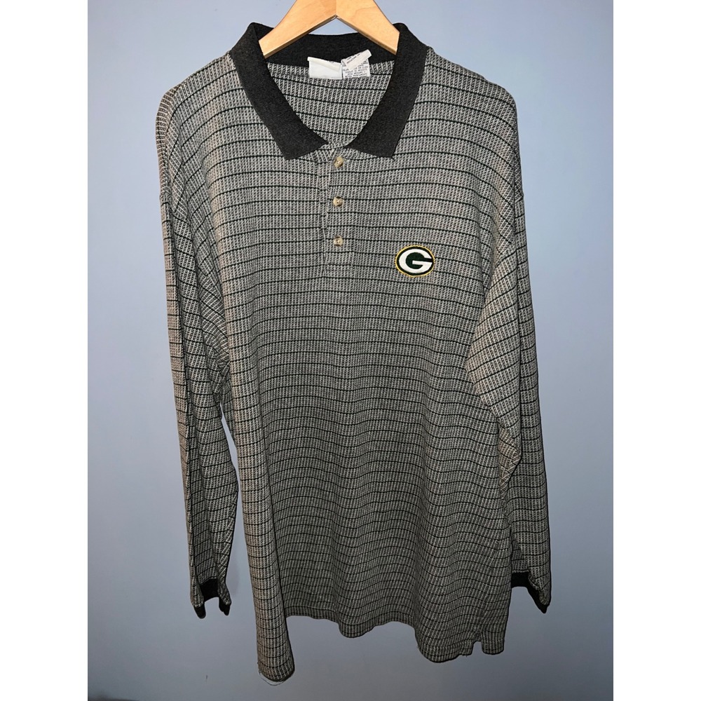 Vintage 1999 Green Bay Packers The Edge Long Sleeve Polo‎ Shirt XL Grey Knit NFL